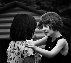 Two girls in discussion